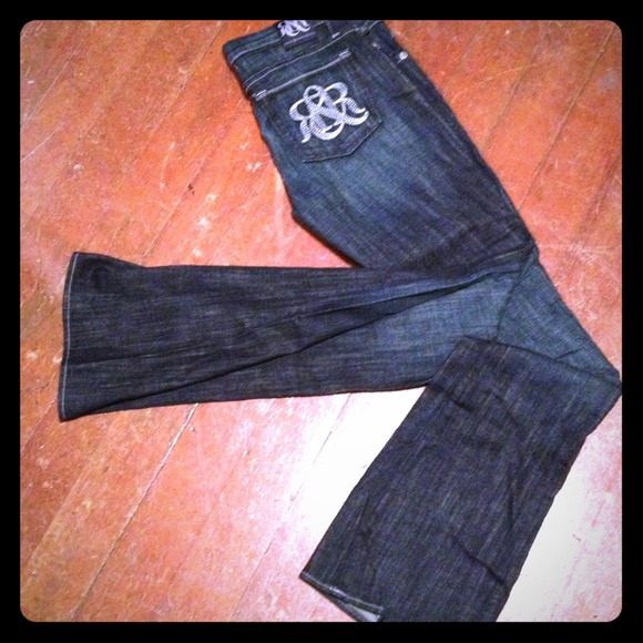 Dark wash Rock & Republic flare jeans.