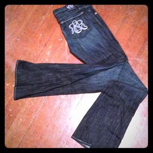 Dark wash Rock & Republic flare jeans.