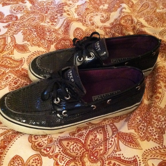 Sequined black Sperrys!!