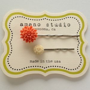Hair pins - coral and cream flower