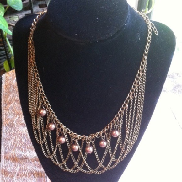 HPMetallic brown pearls criss cross bronze chain - Picture 4 of 4