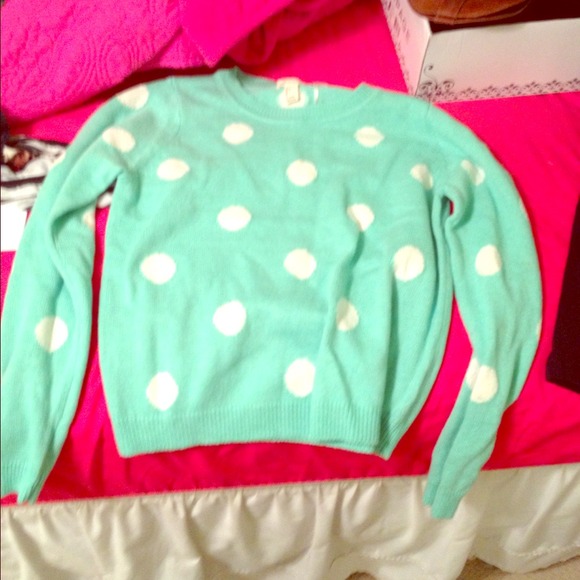 Teal and white polka dot sweater