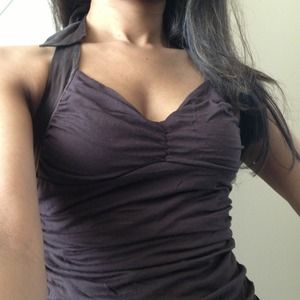 Bebe ruched halter top with ties