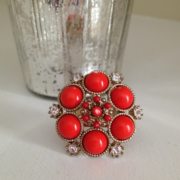 Red, decorated vintage ring