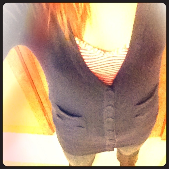 Navy blue long cardigan with front pockets