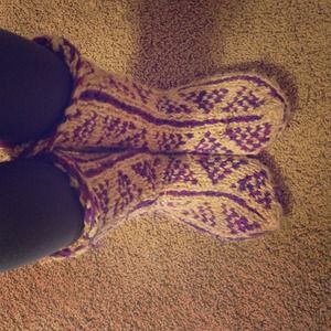 Purple tan muckluck slippers handmade USA