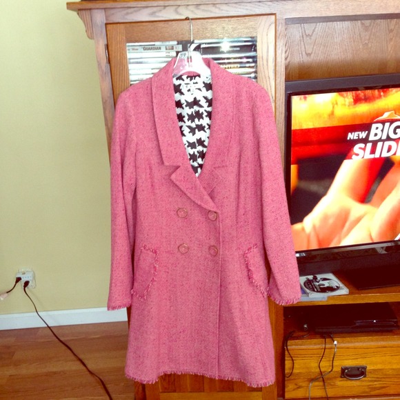 Tweed, candy pink, wool blend coat