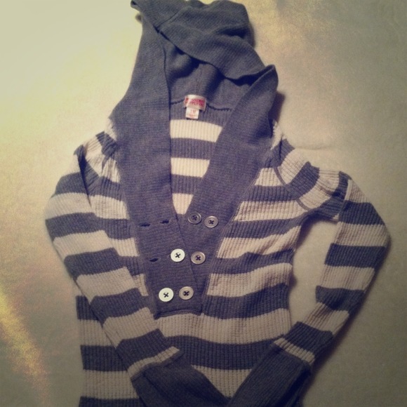Gray and Whit Striped Knit Sweater - Picture 1 of 2