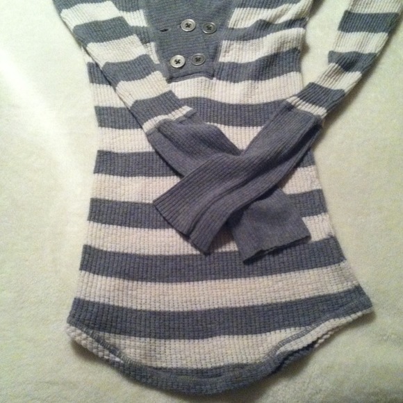 Gray and Whit Striped Knit Sweater - Picture 2 of 2