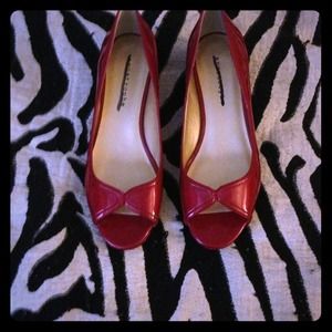 Ruby red peep toe wedges!