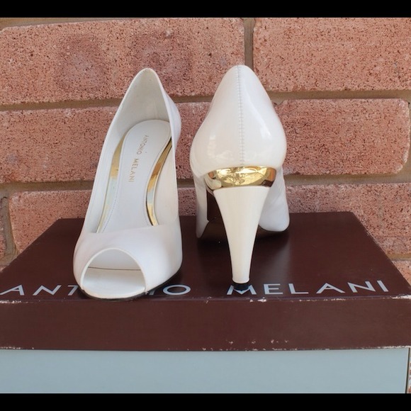 White with Gold detail Peep Toe Pumps