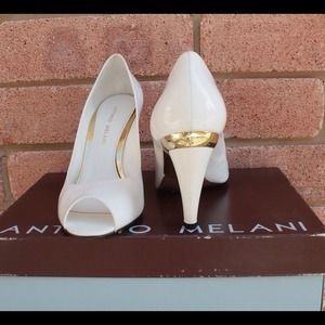 White with Gold detail Peep Toe Pumps