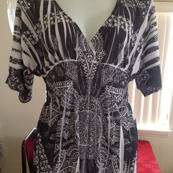 Black and white print dress.
