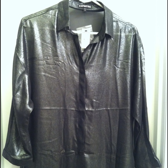 Express Small Hi/Lo Black/Sheer/Glittery shirt - Picture 2 of 4