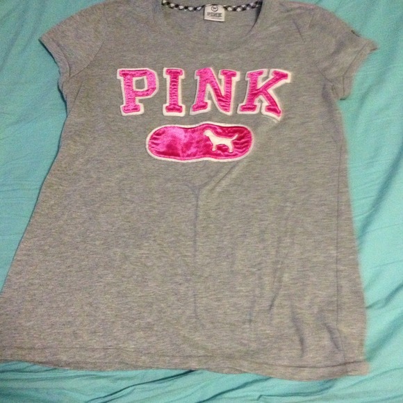 Gray pink brand t shirt
