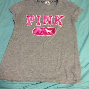 Gray pink brand t shirt