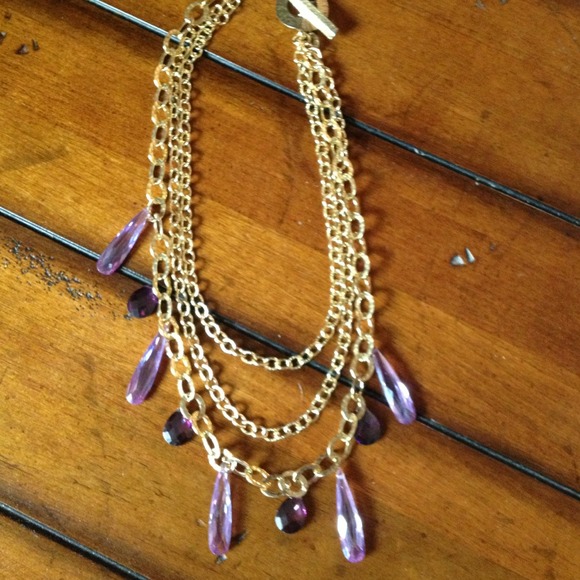 Gold 3 Strand Swarovski Crystal Necklace - Picture 2 of 4