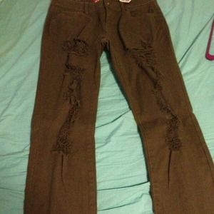 Olive green ripped skinny jeans