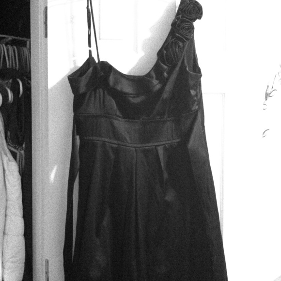 One shoulder black satin dress