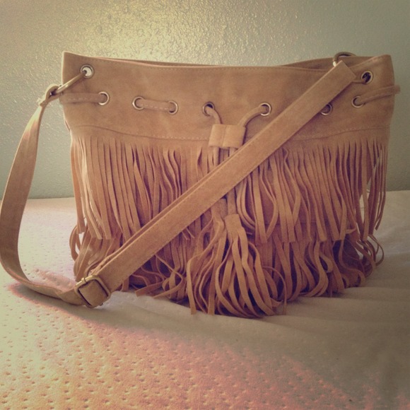 Tan Fringe Faux Leather Purse