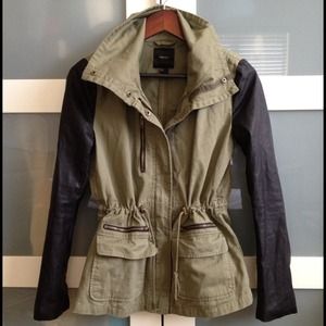FOREVER21 army green jacket with leather sleeves.