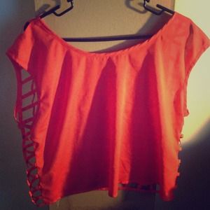 ❌TRADED Lattice-back Red BlackPoppy  Crop Top❌