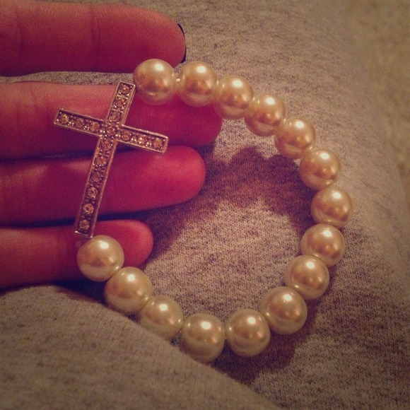 White pearl cross bracelet