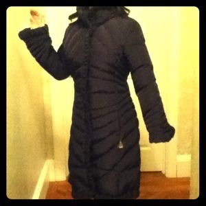 Black Moncler below-the-knee Down Coat