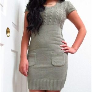 Tan Knit Sweater Dress