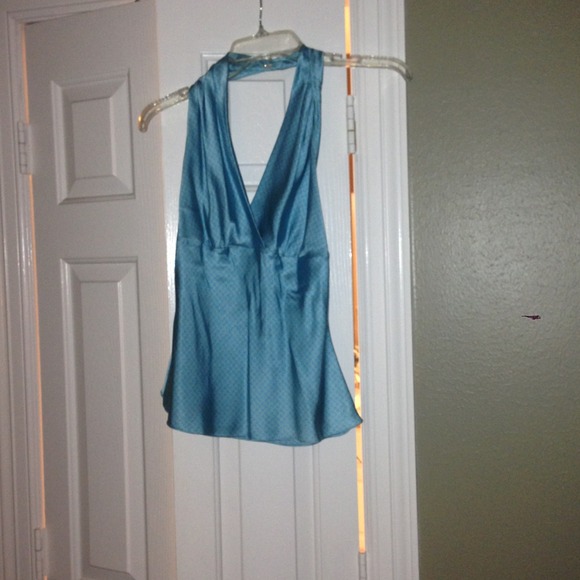 Cute blue silk halter top.