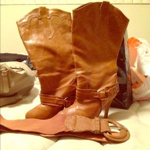 Tan cowboy boots with matching belt