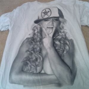 Guys shirt small , curtain shorts , makeup bundle