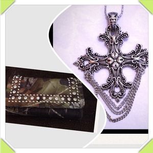 Bundle cross necklace and camo wallet