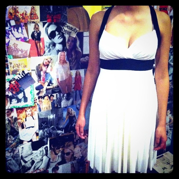White cocktail dress, with black trim size Medium