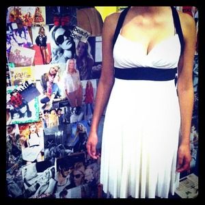 White cocktail dress, with black trim size Medium