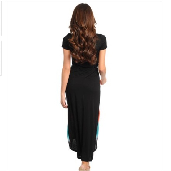 Striped orange & green short sleeve belted maxi - Picture 2 of 4