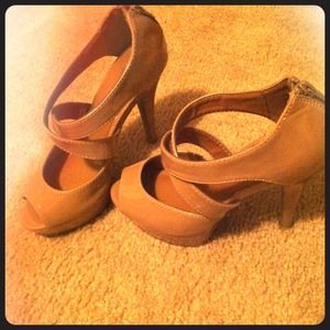 Nude colored peep toe heels!