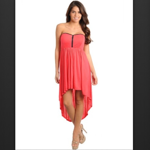 Dresses & Skirts - Coral Pink High Low Hem Strapless Dress