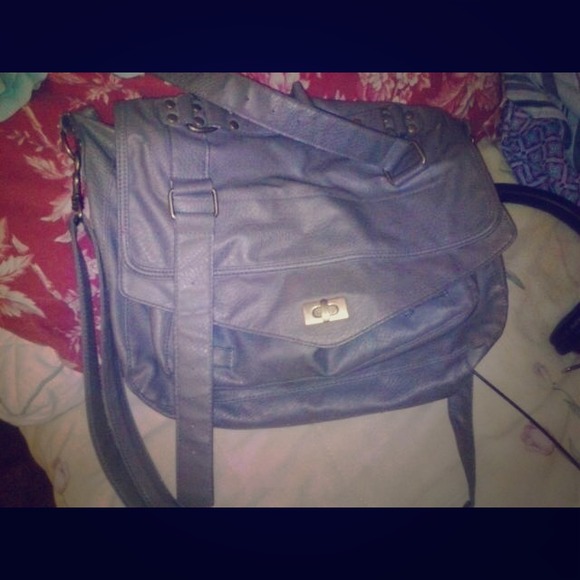 A gray messenger bag (: