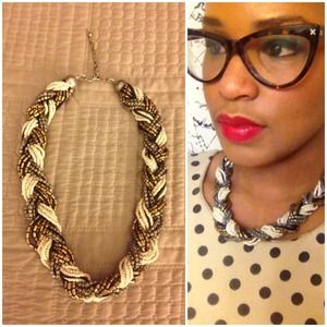 SOLD// Gold silver white beaded statement necklace