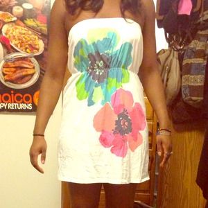 Strapless white floral dress