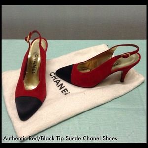 HOLD-Chanel Red Suede Shoes with Black Suede Tip