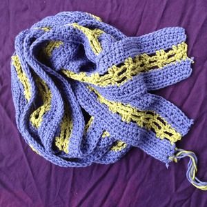 Warm and stylish hand crocheted scarves.