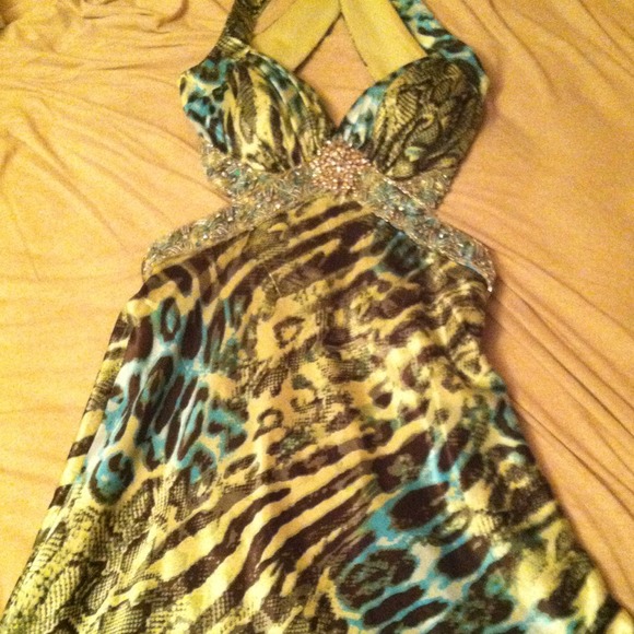 Lime Green Print Prom Dress