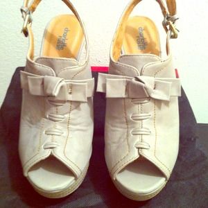 Grey Bow Stitch Up sling back heels
