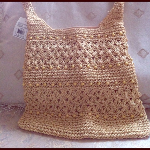 Hemp-woven and beaded handbag.