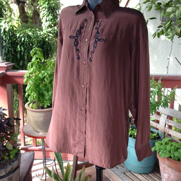100% Silk cowgirl brown blouse
