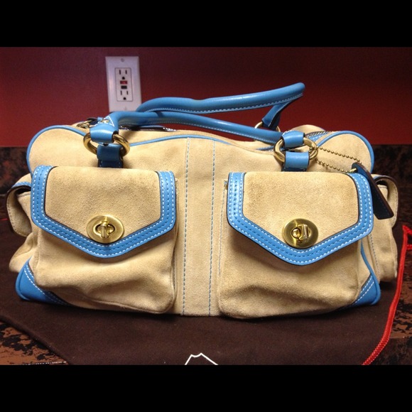 Coach Bags Coach Cream Suede With Turquoise Leather Poshmark