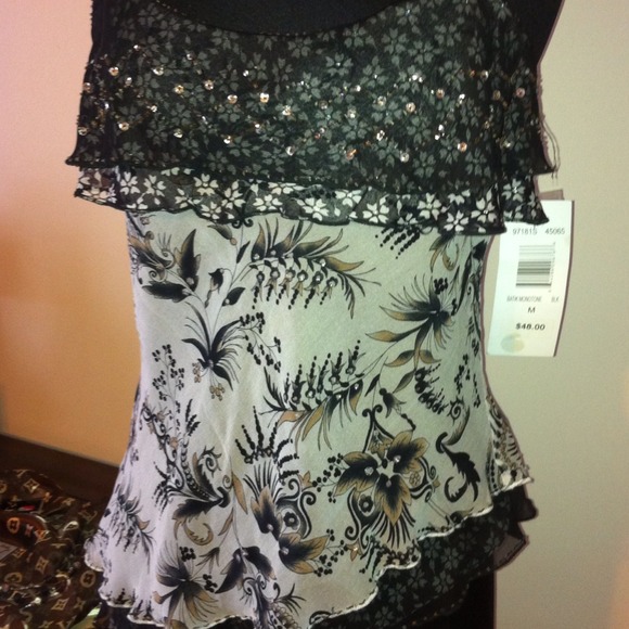 Embellished tiered silky dressy tank