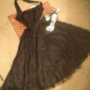 Black Lacy Halter Pinup Styled Dress Sz Large